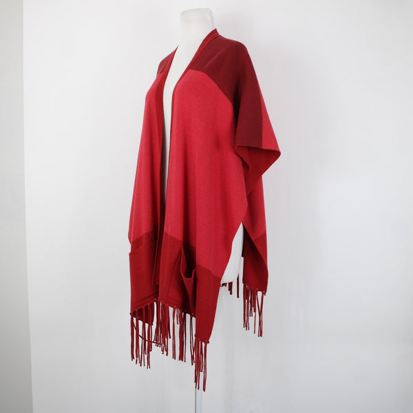 Cabi Sz XS/S Red Burgundy Fringe Pockets Cotton Viscose Nylon Wrap Sweater