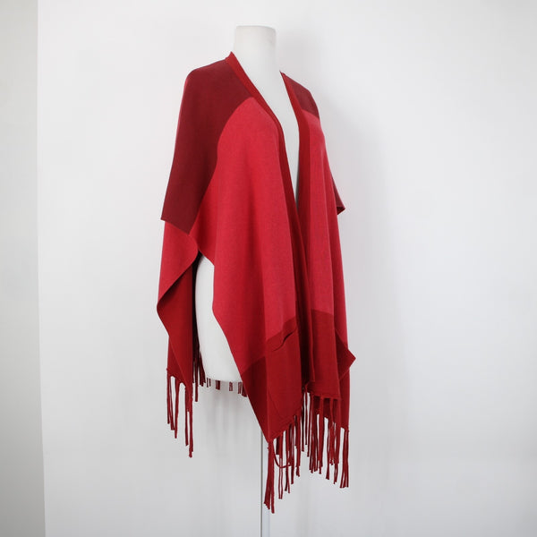 Cabi Sz XS/S Red Burgundy Fringe Pockets Cotton Viscose Nylon Wrap Sweater