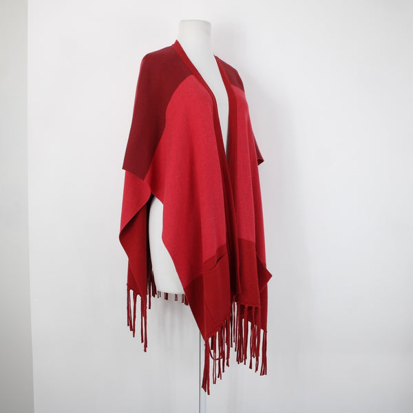 Cabi Sz XS/S Red Burgundy Fringe Pockets Cotton Viscose Nylon Wrap Sweater
