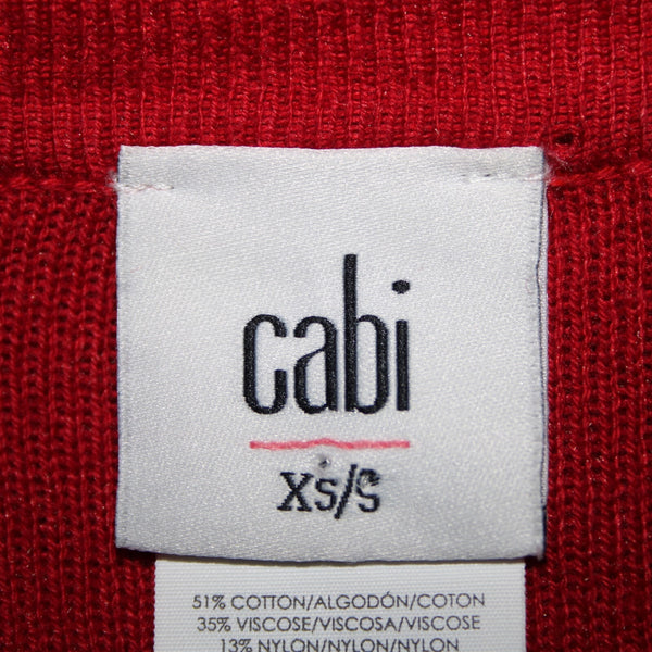 Cabi Sz XS/S Red Burgundy Fringe Pockets Cotton Viscose Nylon Wrap Sweater