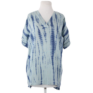 Pure Jill NEW $99 Sz XS Oversized Aqua Blue V Neck Short Sleeve 100% Cotton Top