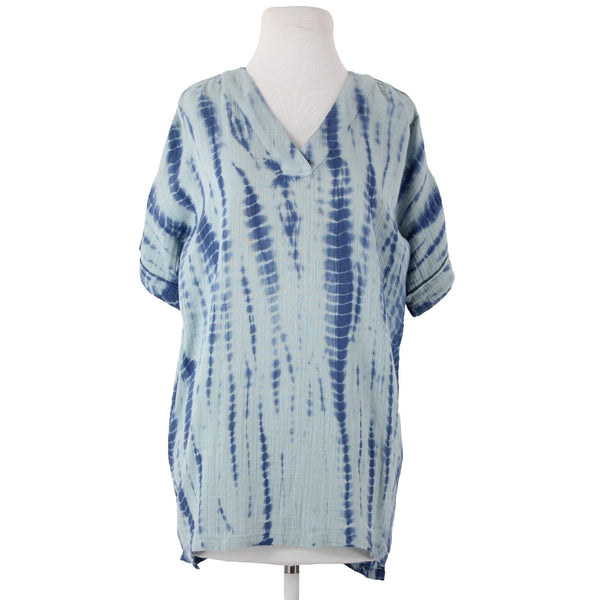 Pure Jill NEW $99 Sz XS Oversized Aqua Blue V Neck Short Sleeve 100% Cotton Top