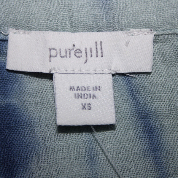 Pure Jill NEW $99 Sz XS Oversized Aqua Blue V Neck Short Sleeve 100% Cotton Top