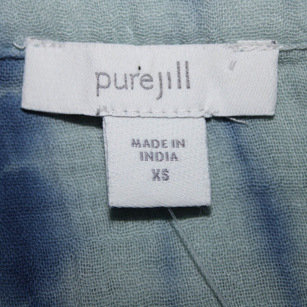 Pure Jill NEW $99 Sz XS Oversized Aqua Blue V Neck Short Sleeve 100% Cotton Top