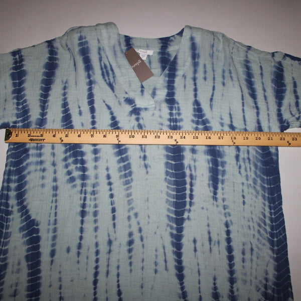 Pure Jill NEW $99 Sz XS Oversized Aqua Blue V Neck Short Sleeve 100% Cotton Top