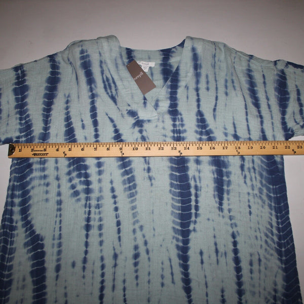 Pure Jill NEW $99 Sz XS Oversized Aqua Blue V Neck Short Sleeve 100% Cotton Top