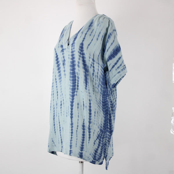 Pure Jill NEW $99 Sz XS Oversized Aqua Blue V Neck Short Sleeve 100% Cotton Top