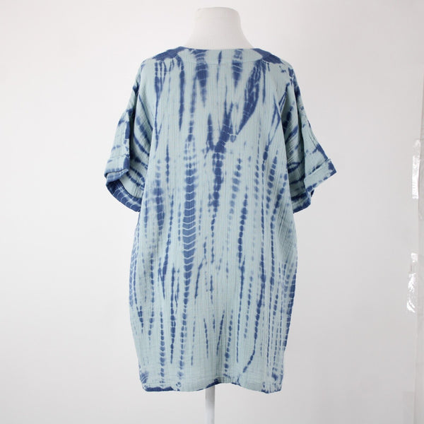 Pure Jill NEW $99 Sz XS Oversized Aqua Blue V Neck Short Sleeve 100% Cotton Top