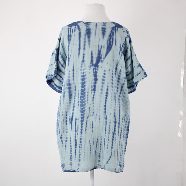 Pure Jill NEW $99 Sz XS Oversized Aqua Blue V Neck Short Sleeve 100% Cotton Top