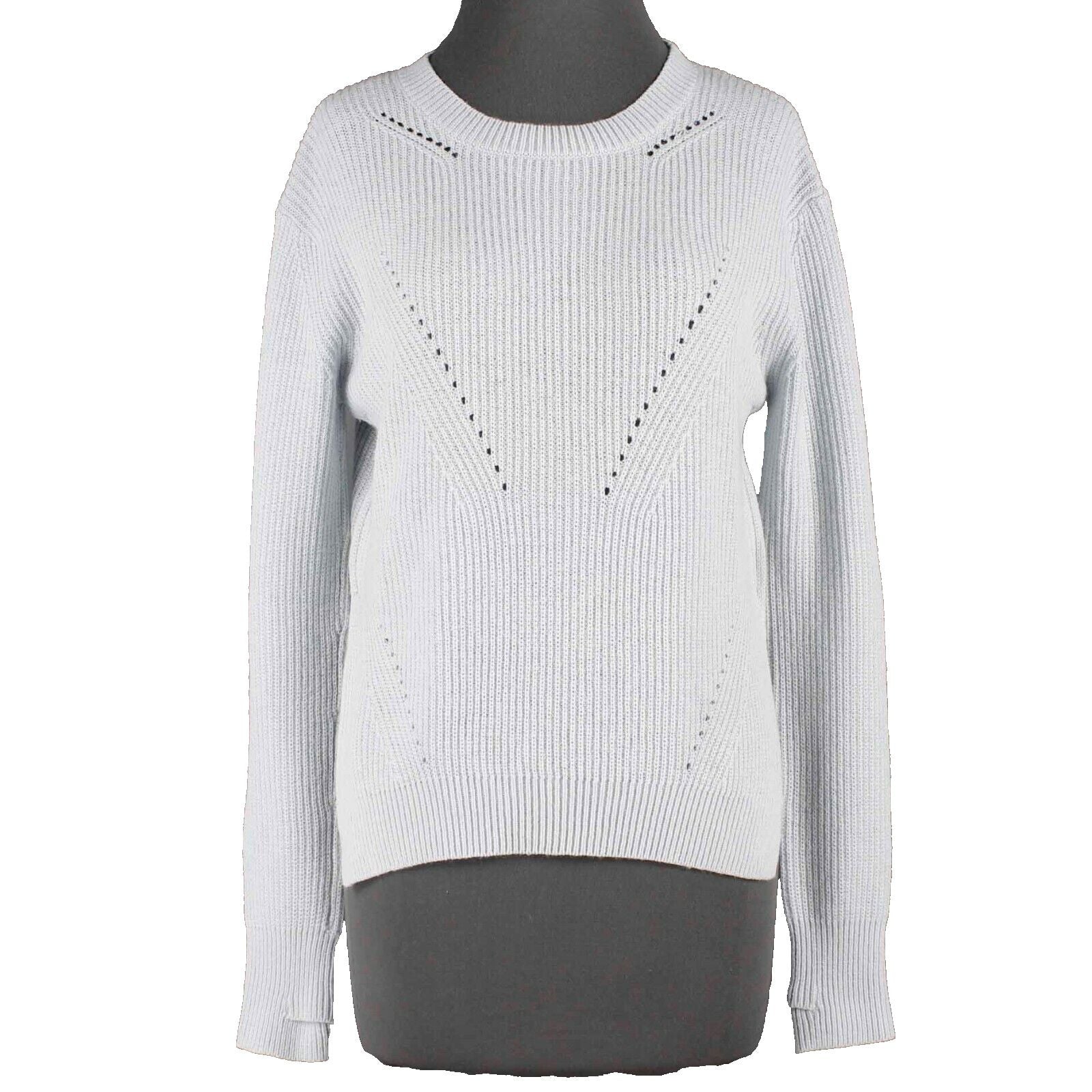Lululemon Sz 6 Lt Blue Hi Lo Open Knit Long Sleeve 100% Merino Wool Sweater
