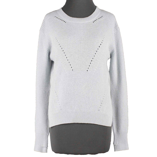 Lululemon Sz 6 Lt Blue Hi Lo Open Knit Long Sleeve 100% Merino Wool Sweater