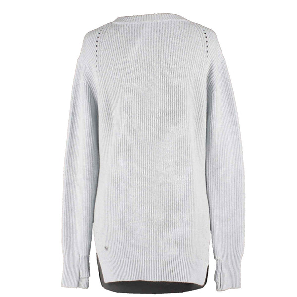 Lululemon Sz 6 Lt Blue Hi Lo Open Knit Long Sleeve 100% Merino Wool Sweater