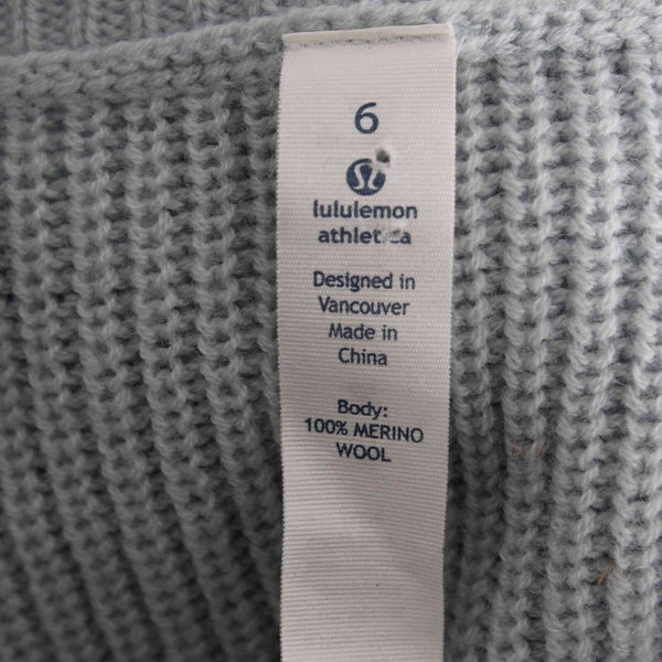Lululemon Sz 6 Lt Blue Hi Lo Open Knit Long Sleeve 100% Merino Wool Sweater