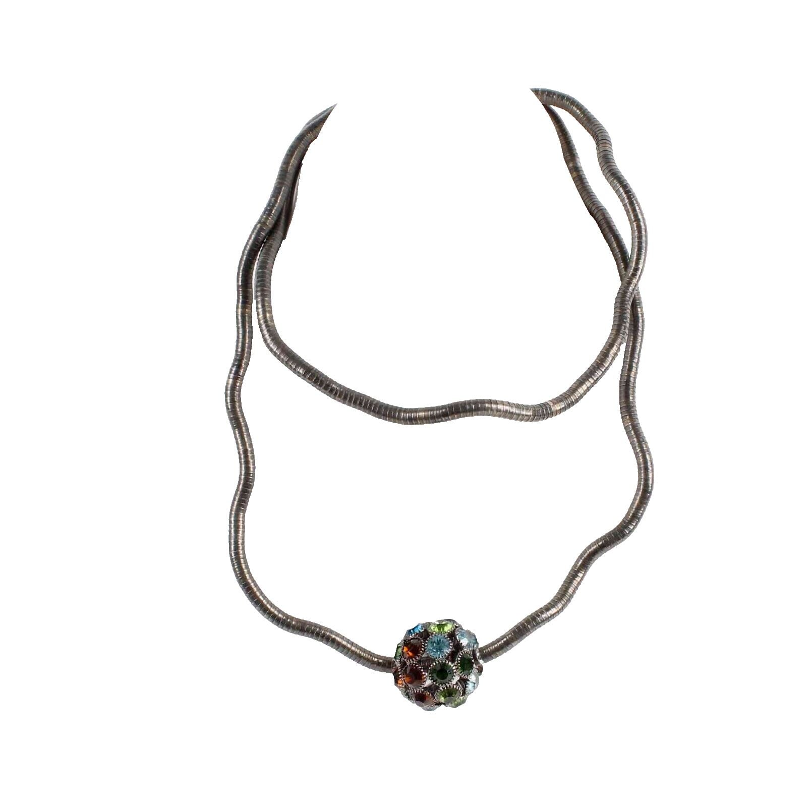 Gunmetal Moldable Chain Multi Faux Stones Sphere 34" Necklace