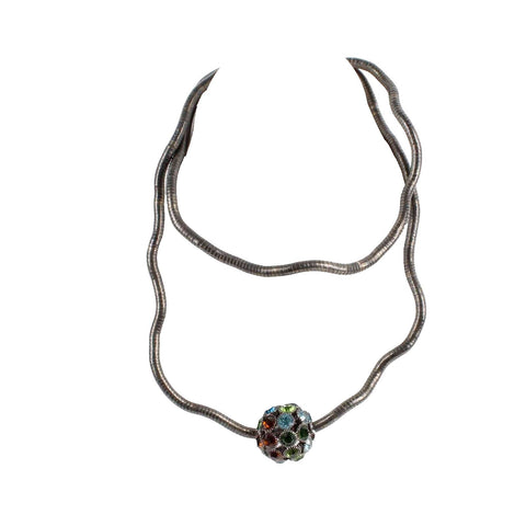 Gunmetal Moldable Chain Multi Faux Stones Sphere 34" Necklace