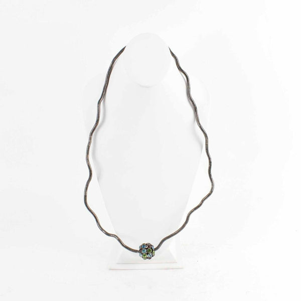 Gunmetal Moldable Chain Multi Faux Stones Sphere 34" Necklace