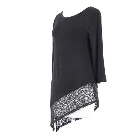 Chicos Travelers Sz 0 Black Asymmetrical Eyelet Bottom Acetate Spandex Top