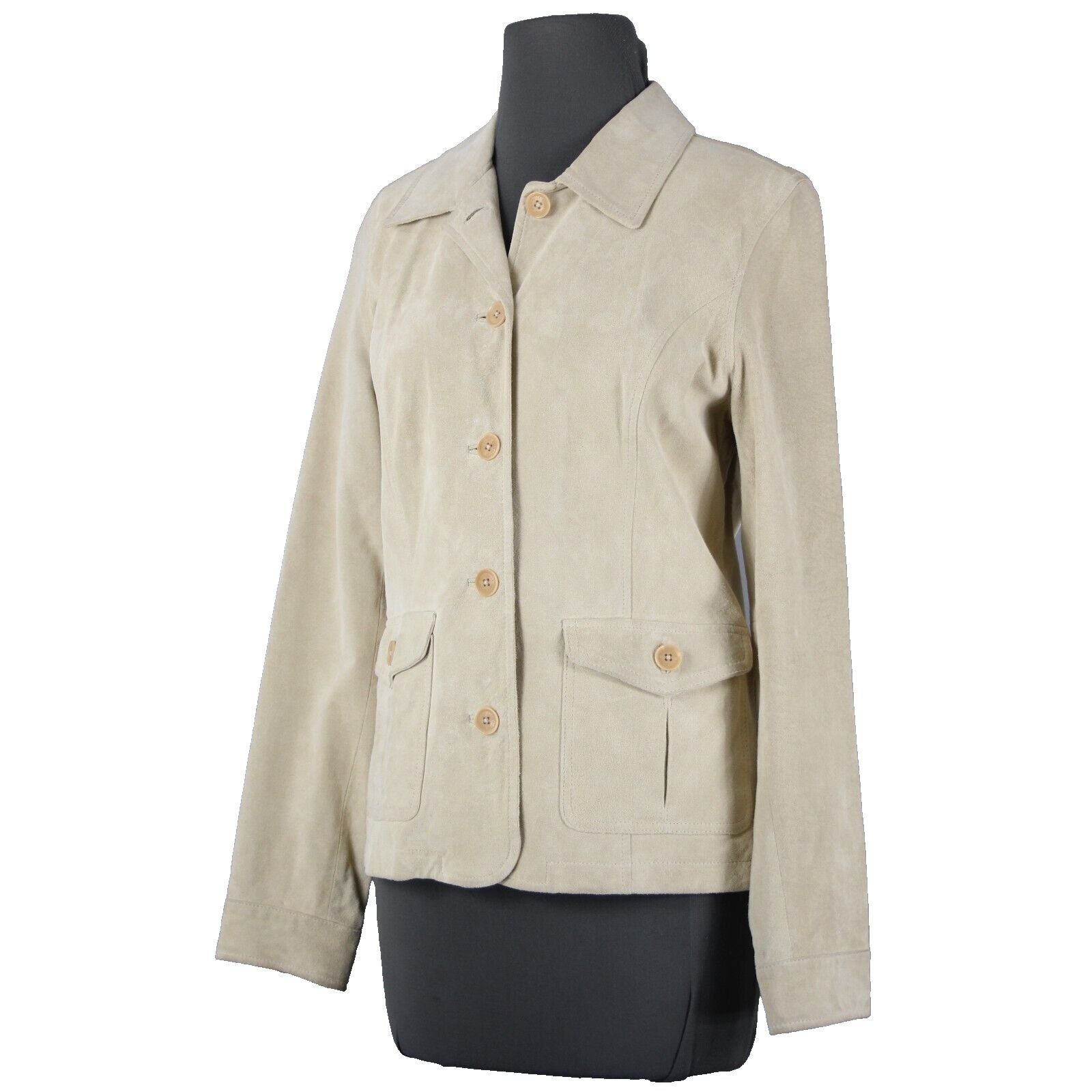 Eddie Bauer Sz S Tan Pockets Washable 100% Suede Leather Polyester Lined Jacket