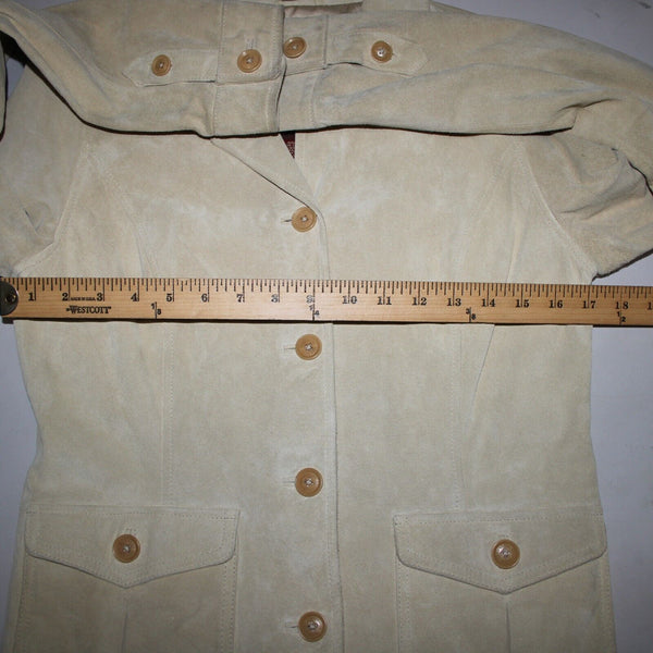 Eddie Bauer Sz S Tan Pockets Washable 100% Suede Leather Polyester Lined Jacket