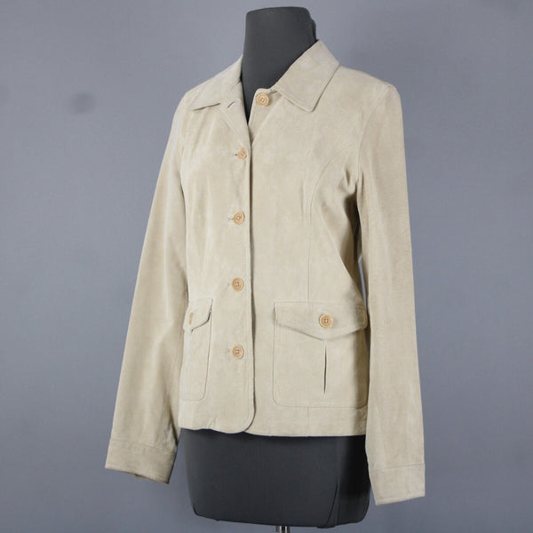 Eddie Bauer Sz S Tan Pockets Washable 100% Suede Leather Polyester Lined Jacket