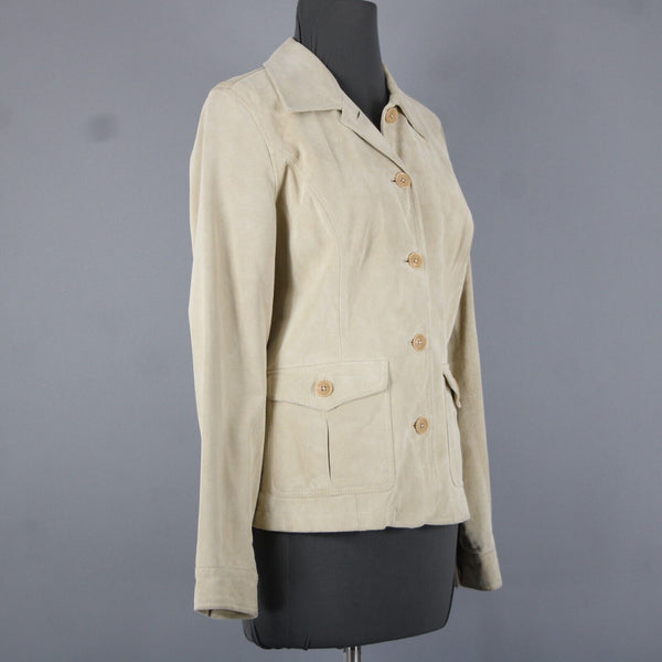 Eddie Bauer Sz S Tan Pockets Washable 100% Suede Leather Polyester Lined Jacket