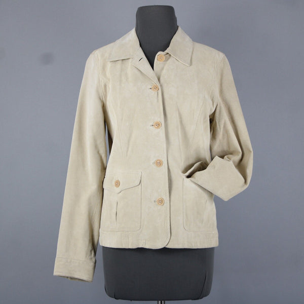 Eddie Bauer Sz S Tan Pockets Washable 100% Suede Leather Polyester Lined Jacket