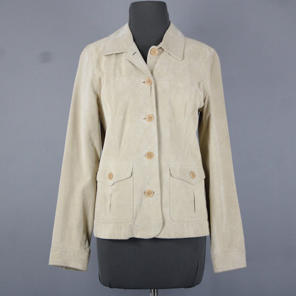 Eddie Bauer Sz S Tan Pockets Washable 100% Suede Leather Polyester Lined Jacket