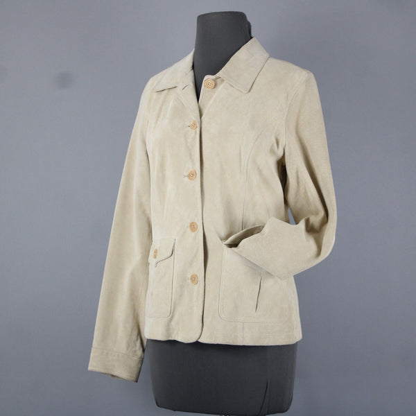 Eddie Bauer Sz S Tan Pockets Washable 100% Suede Leather Polyester Lined Jacket