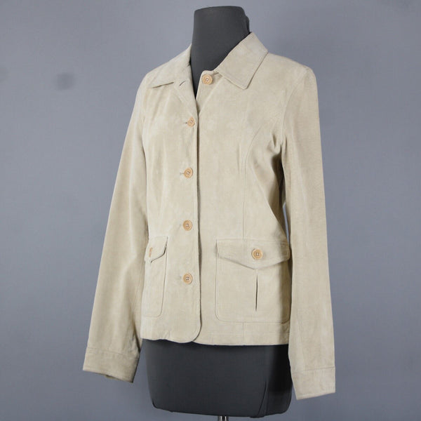 Eddie Bauer Sz S Tan Pockets Washable 100% Suede Leather Polyester Lined Jacket