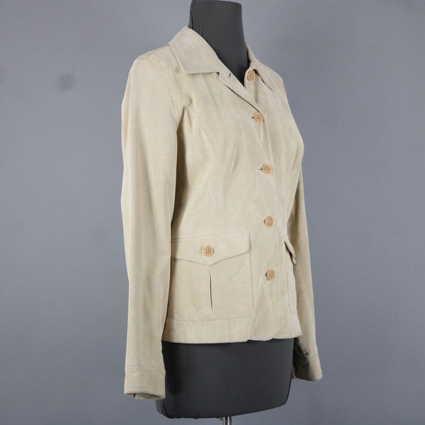 Eddie Bauer Sz S Tan Pockets Washable 100% Suede Leather Polyester Lined Jacket