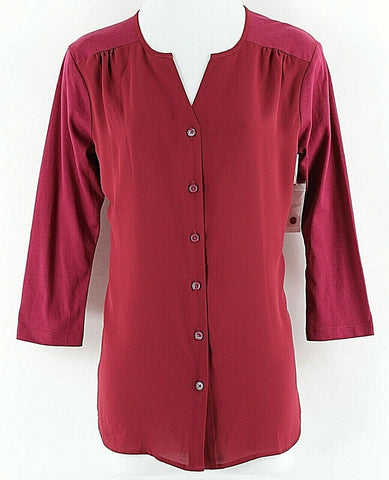 Van Heusen NEW $58 XS Burgundy Front Polyester Back Cotton Poly Top