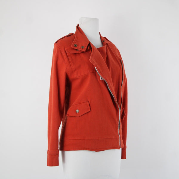 Made For Them Sz XS Reddish Orange Denim Zipper Lined Collared Tight Knit Jacket