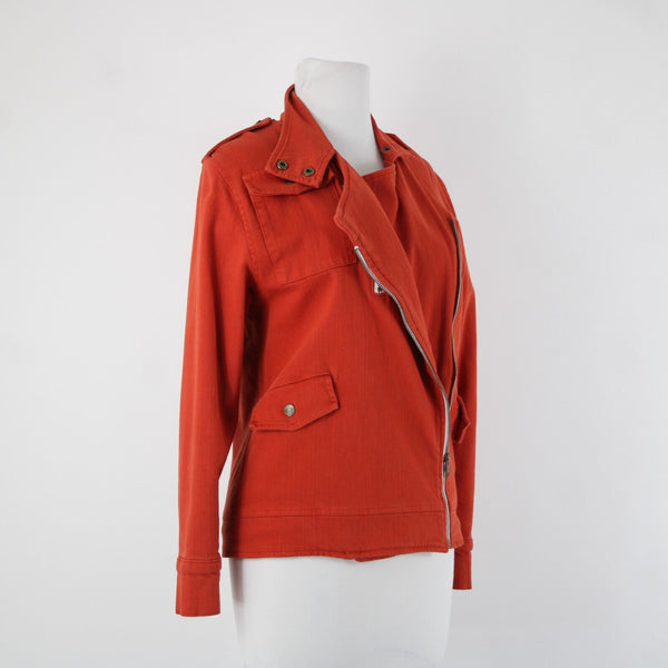 Made For Them Sz XS Reddish Orange Denim Zipper Lined Collared Tight Knit Jacket