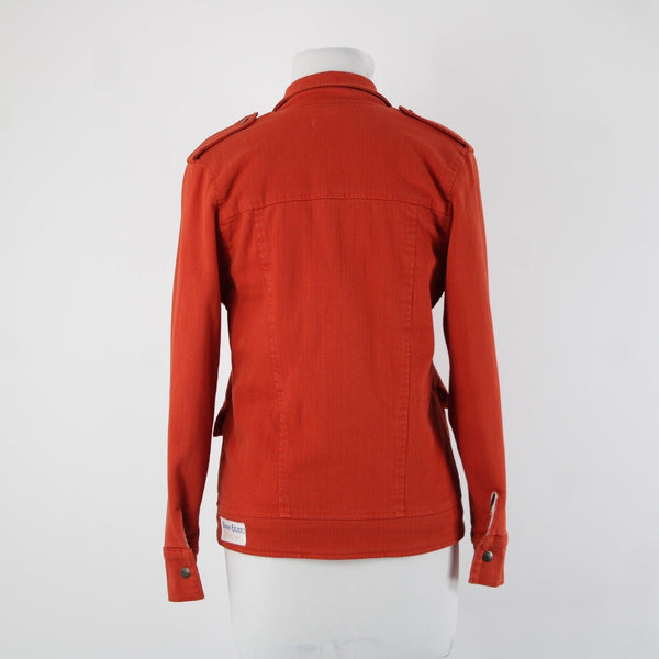 Made For Them Sz XS Reddish Orange Denim Zipper Lined Collared Tight Knit Jacket