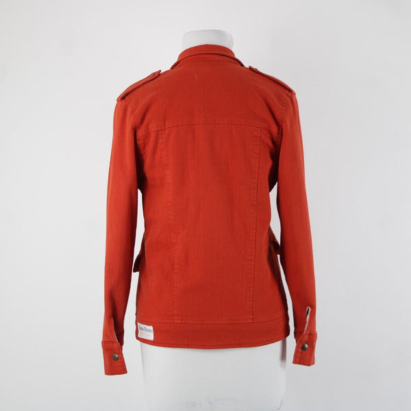 Made For Them Sz XS Reddish Orange Denim Zipper Lined Collared Tight Knit Jacket