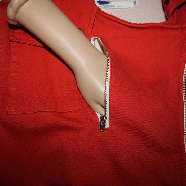 Made For Them Sz XS Reddish Orange Denim Zipper Lined Collared Tight Knit Jacket