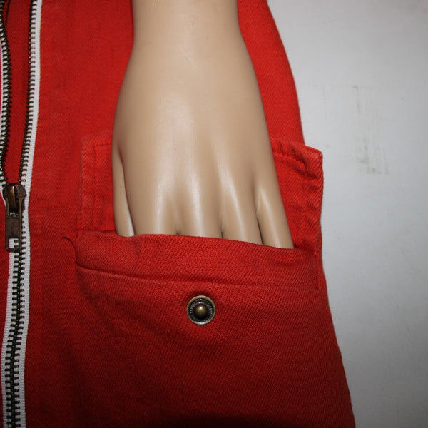 Made For Them Sz XS Reddish Orange Denim Zipper Lined Collared Tight Knit Jacket
