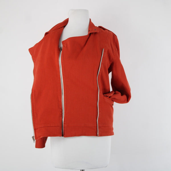 Made For Them Sz XS Reddish Orange Denim Zipper Lined Collared Tight Knit Jacket