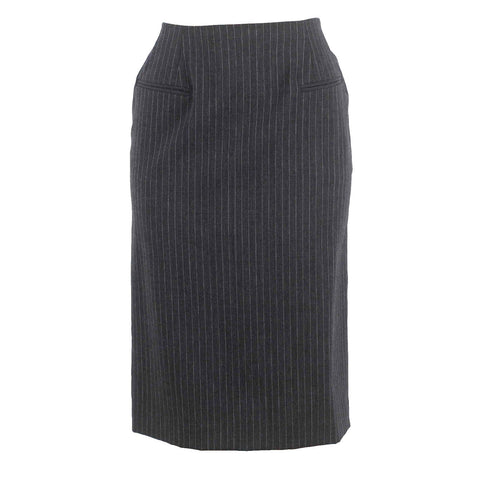 Donatella Sz 10 Charcoal White Pinstripe Kick Pleat Lined Wool Blnd Pencil Skirt