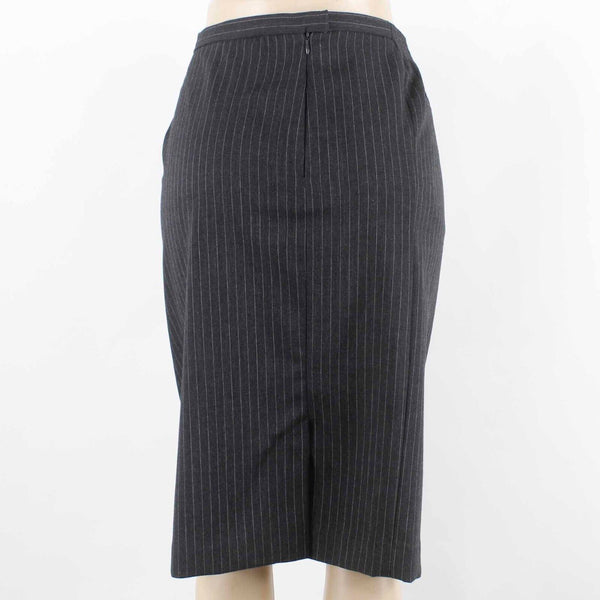 Donatella Sz 10 Charcoal White Pinstripe Kick Pleat Lined Wool Blnd Pencil Skirt