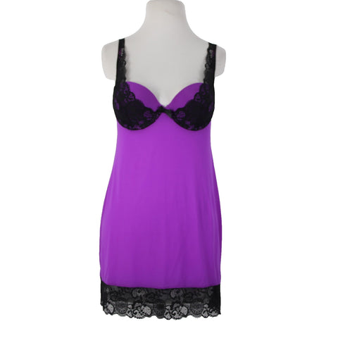 Victoria Secret Sz 34C Purple Black Lace Padded Nylon Elastane Nightie