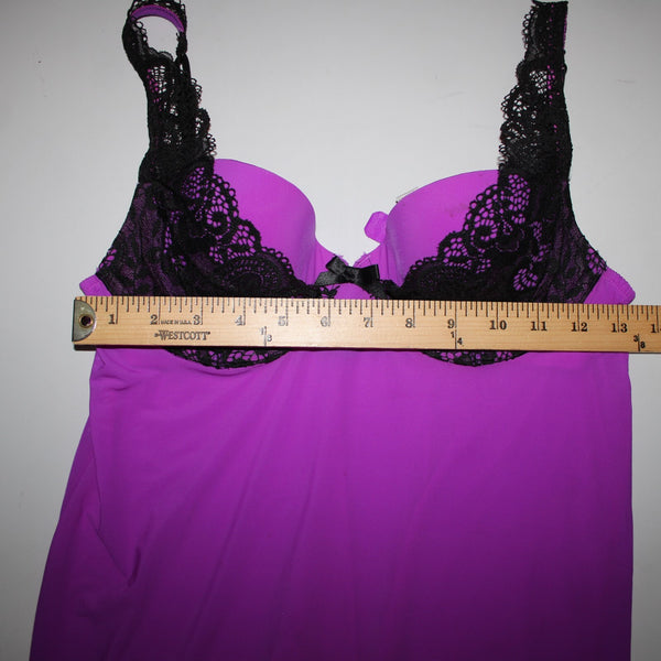 Victoria Secret Sz 34C Purple Black Lace Padded Nylon Elastane Nightie