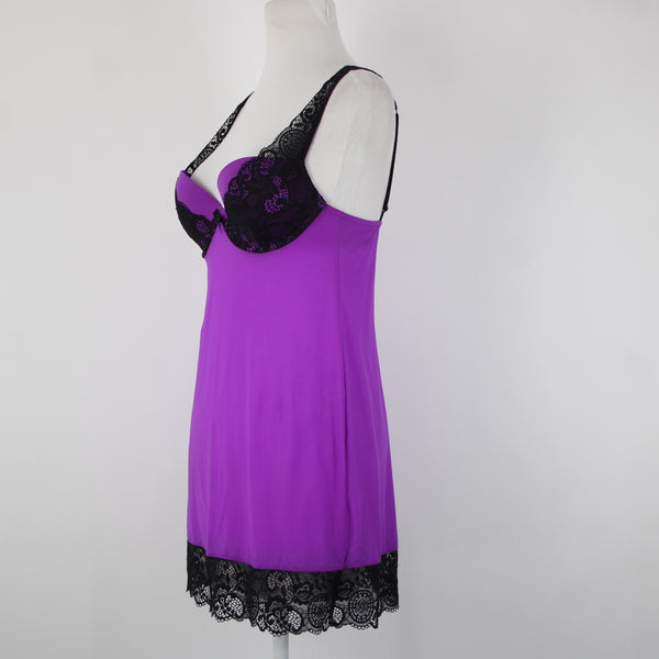 Victoria Secret Sz 34C Purple Black Lace Padded Nylon Elastane Nightie