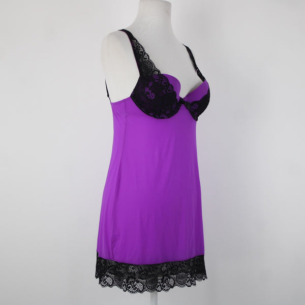 Victoria Secret Sz 34C Purple Black Lace Padded Nylon Elastane Nightie