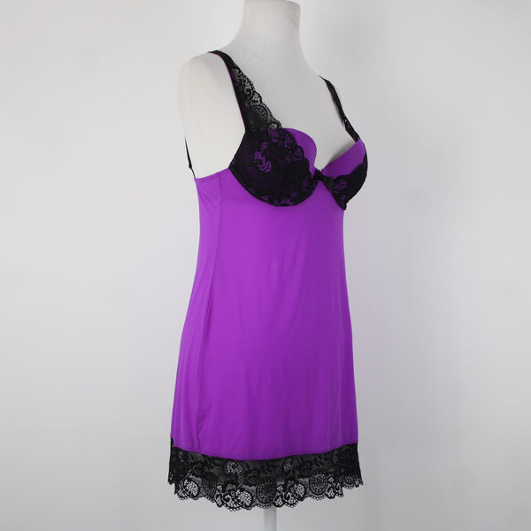 Victoria Secret Sz 34C Purple Black Lace Padded Nylon Elastane Nightie