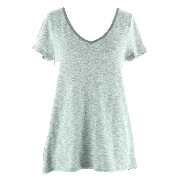 Eddie Bauer Sz XS Heathered Olive Hi Lo Polyblend Knit Front Rayon Back Top