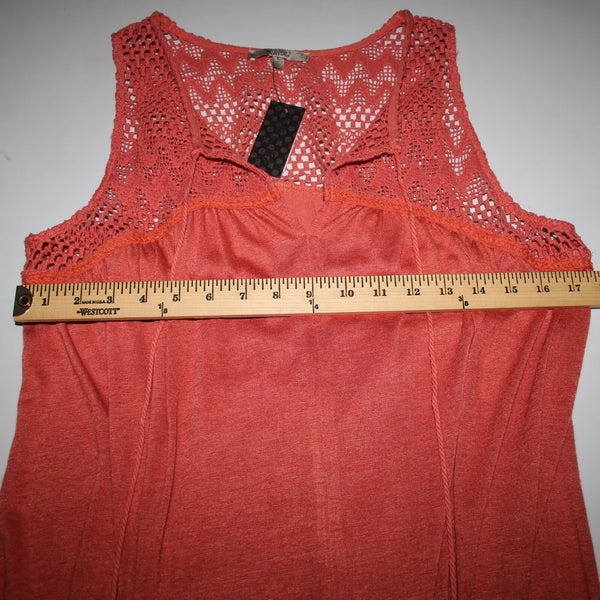 Miss Me NEW $54 Sz L Coral Orange Tie Back V Neck Tassel Viscose Poly Cotton Top