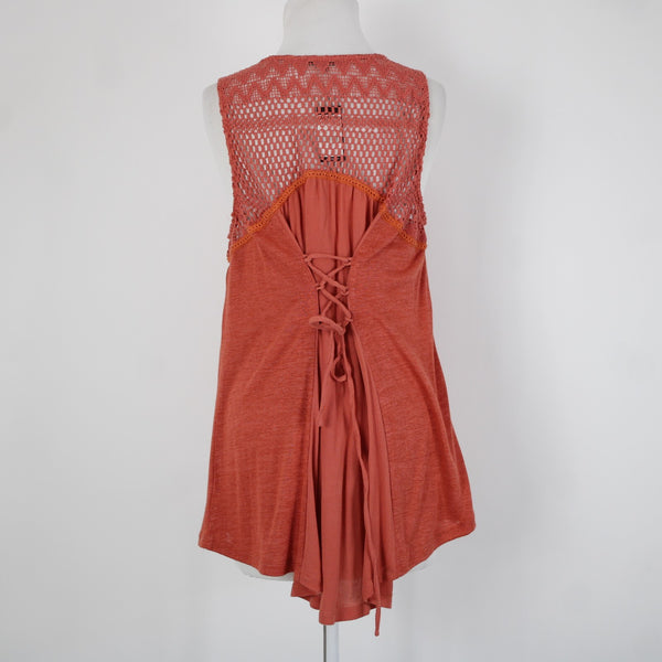 Miss Me NEW $54 Sz L Coral Orange Tie Back V Neck Tassel Viscose Poly Cotton Top
