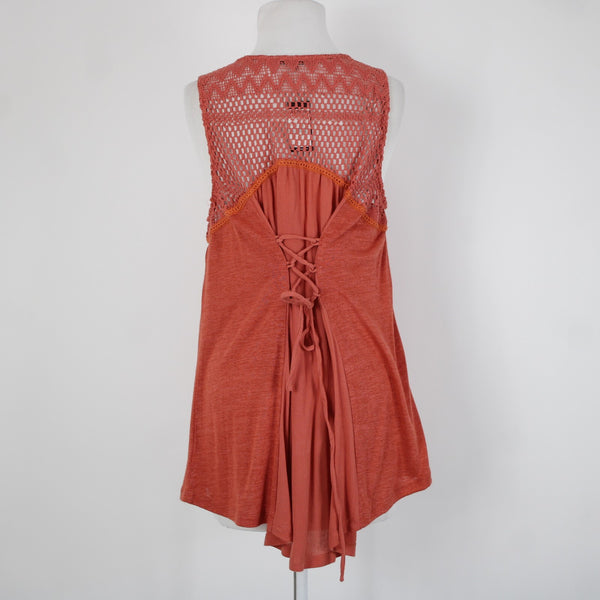 Miss Me NEW $54 Sz L Coral Orange Tie Back V Neck Tassel Viscose Poly Cotton Top