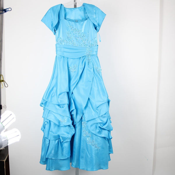 Marys Bridals NEW $213 Karelina Sposa Sz 10 Girls Aqua Blue 100% Polyester Dress